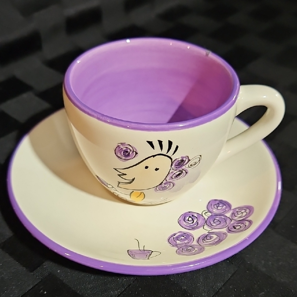 Tabletops Lifestyles Coffee Buzz Cup & Saucer Set - Whimsical Purple/Yellow